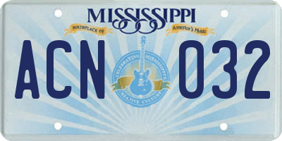 MS license plate ACN032