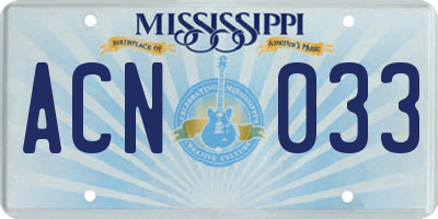 MS license plate ACN033