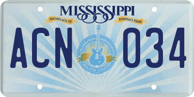 MS license plate ACN034