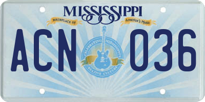 MS license plate ACN036