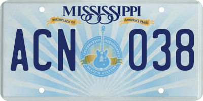 MS license plate ACN038
