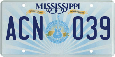 MS license plate ACN039