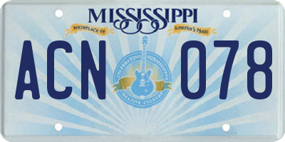 MS license plate ACN078