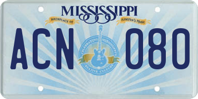 MS license plate ACN080
