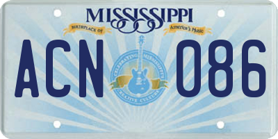 MS license plate ACN086