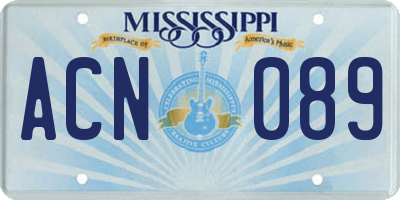 MS license plate ACN089