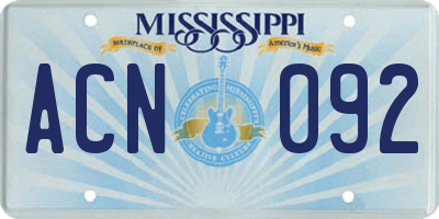 MS license plate ACN092