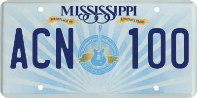 MS license plate ACN100