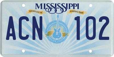 MS license plate ACN102