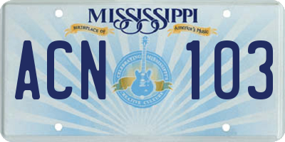 MS license plate ACN103