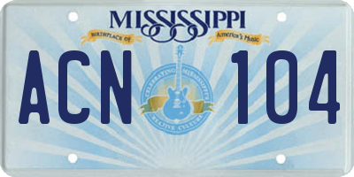MS license plate ACN104
