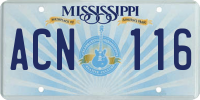 MS license plate ACN116