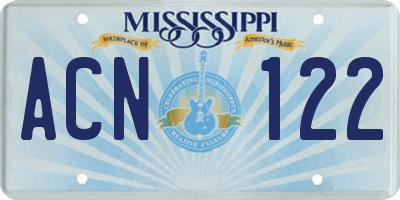 MS license plate ACN122