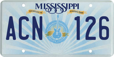 MS license plate ACN126