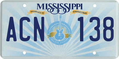 MS license plate ACN138