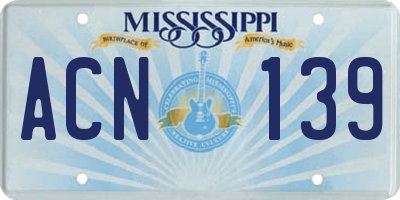 MS license plate ACN139