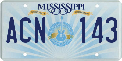 MS license plate ACN143