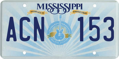 MS license plate ACN153