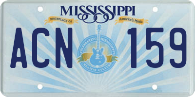 MS license plate ACN159