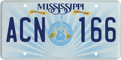 MS license plate ACN166