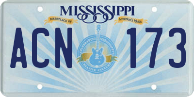 MS license plate ACN173