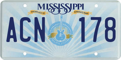 MS license plate ACN178