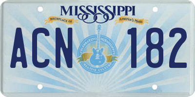 MS license plate ACN182