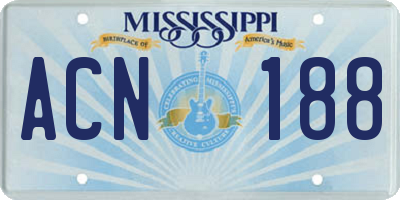 MS license plate ACN188