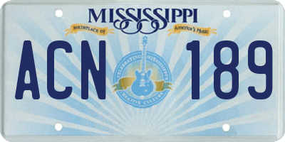 MS license plate ACN189