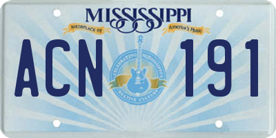MS license plate ACN191