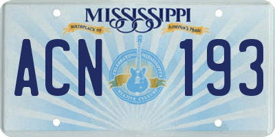 MS license plate ACN193