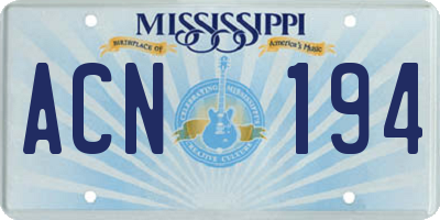 MS license plate ACN194