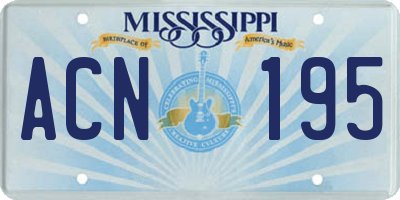 MS license plate ACN195