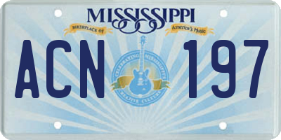 MS license plate ACN197