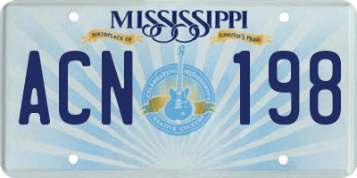MS license plate ACN198