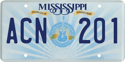 MS license plate ACN201