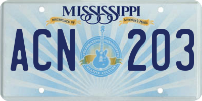 MS license plate ACN203