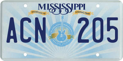 MS license plate ACN205