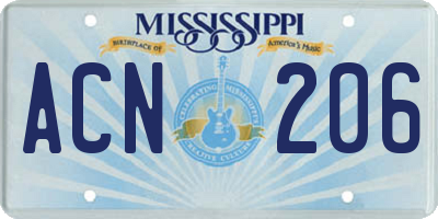 MS license plate ACN206