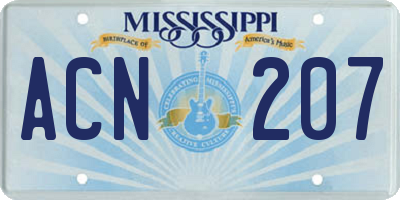 MS license plate ACN207