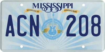 MS license plate ACN208