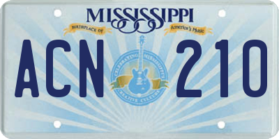 MS license plate ACN210
