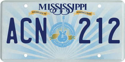 MS license plate ACN212