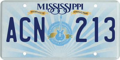 MS license plate ACN213