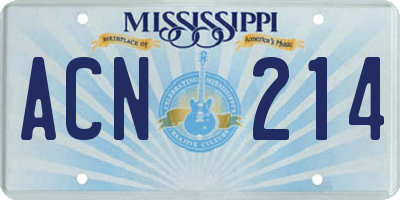 MS license plate ACN214