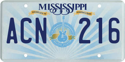 MS license plate ACN216