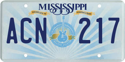 MS license plate ACN217