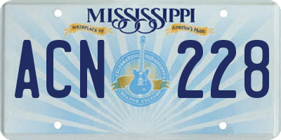 MS license plate ACN228