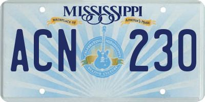 MS license plate ACN230