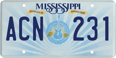 MS license plate ACN231